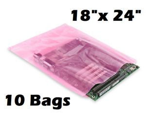 10x Anti-static Bags 18&#034; x 24&#034; 2 Mil Large Pink Poly Bag Open Ended Motherboard