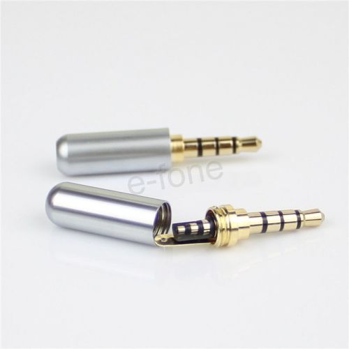 3.5mm 4 pole male repair headphone jack plug metal audio soldering cover silver for sale
