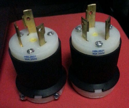 (QTY 2) HUBBELL (HBL2621) 30A 250V, 3 Prong Turn &amp; Pull Twist Lock Male Plugs
