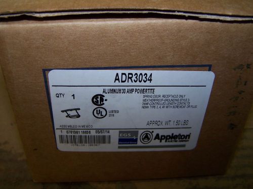 New in box appleton adr3034 pin &amp; sleeve receptacle 30a 600v 3w 4p acp3034bc for sale