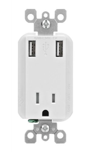 Leviton T5630-W 2.1-Amp High Speed USB Charger/Tamper-Resistant Receptacle, 15-A