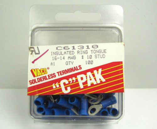 Insulated Ring Terminal, # 10 stud, 16-14 AWG, Blue, 50 pcs