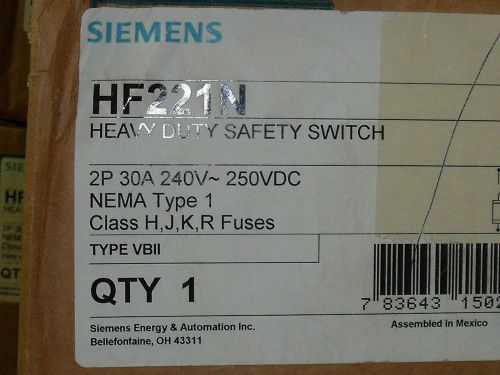 #1225 Siemens HF221N  30 AMP 240 Volt fused disconnect NEMA 1 NIB