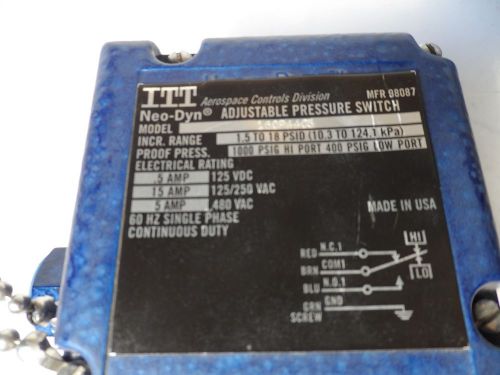ITT Neo-Dyn Adjustable Pressure Switch 160P44C3 *NEW* Proof 1000 PSI