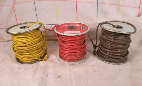 3-SPOOLS OF 14GA AUTOMOTIVE WIRE,RED,BROWN &amp; YELLOW,APPROX 100FT EA.(300ft),NOS