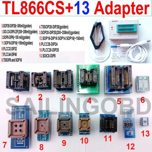 TL866CS programmer 13 adapters TL866 AVR Bios PLCC MCU Flash EPROM Programmer