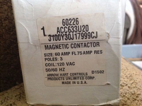 arrow hart magnetic contactor 60 amp fl 75 amp res poles:3 coil:120 vac 50/60 hz