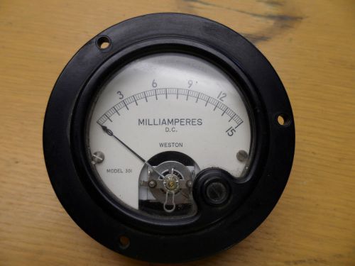 Vintage weston 0-15 milliamperes d.c. panel meter model 301 for sale