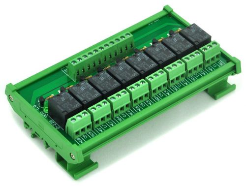 Din rail mount 8 spdt power relay interface module, omron 10a relay, 5v coil. for sale