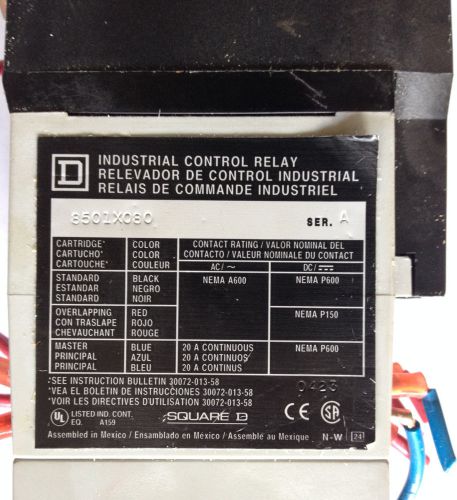 SQUARE D RELAY 8501X080 SERIES A