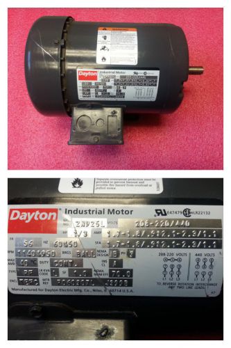 DAYTON Model:2N925L 3 PHASE, 1/3 HP, 208-220/440 VOLTS INDUSTRIAL MOTOR