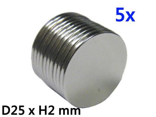 5pcs super strong neodymium rare earth magnet n38 disc 25 mm dia. x 2 mm thick for sale