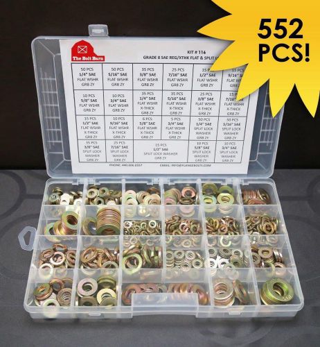 Grade 8 Flat Washer / Thick Flat Washer / Lock Washer Assortment - 552 Pieces!