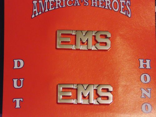 Uniform Collar Insignias, &#034;EMS&#034;, pair, new in package, silvertone 3/8&#034; letter