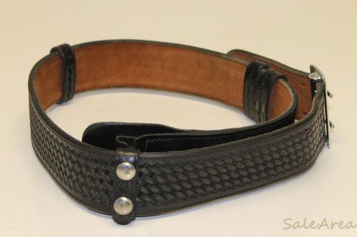 Bianchi #b2 basketweave tooled black belting leather police duty belt size 40 -* for sale