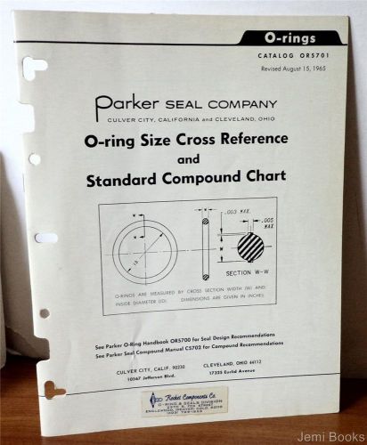 1965  o-ring size cross reference and standard compound chart catalog or5701 vg for sale