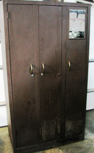 JUST REDUCED Vintage Metal Cabinet Locker Storage Bin Cab Garage 3 Doors,Mirror
