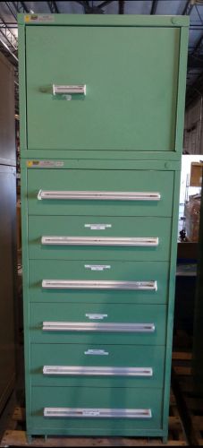 Stanley vidmar 6 drawer green steel cabinet with storage cube for sale