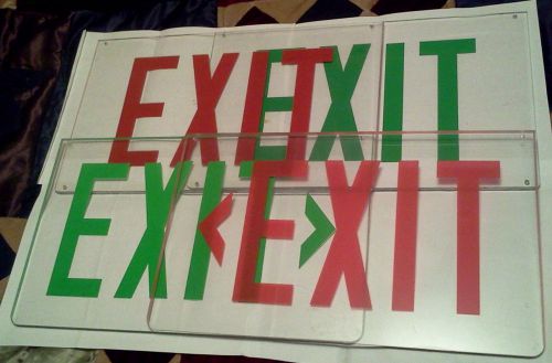 4) EXIT Signs Green &amp; Red -  Hard Clear Plastic Plexi-Glass 14&#034;x 8.5&#034;