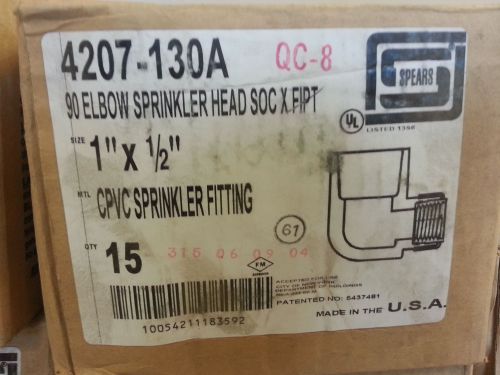 1 Case (15 per case) Spears CPVC Sprinkler 90 Elbow Sockets 1&#034; x 1/2&#034; 4207-130