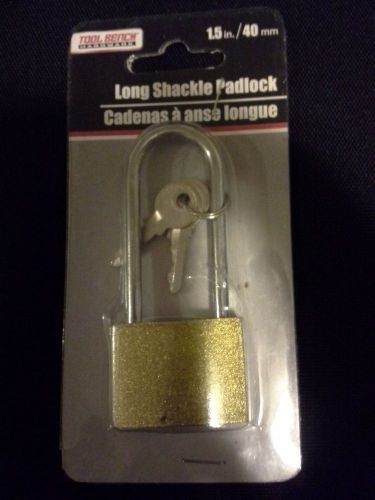 BRAND NEW Tool Bench Long Shackle Padlock 1.5 in. 40mm With 2 Keys Gold Finish