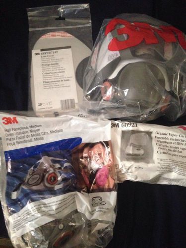 3m full facepiece medium 6800 w/ half face mask and filters and lens covers for sale