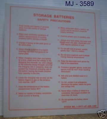 Storage Batteries Safety Precautions Placard / Signage