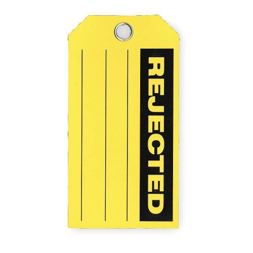 Rejected Tag, Value Brand, Cardstock,Black/Yellow, PK/100 (2RMX9)