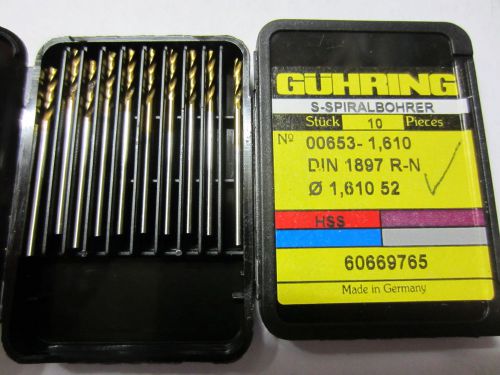 10 new guhring 00653-1.610mm #52 hss stub machine length tin coated twist drills for sale