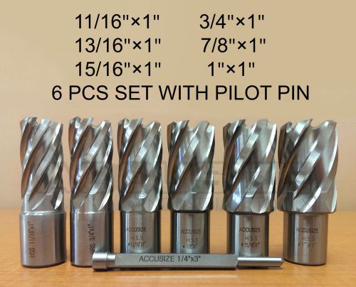 6 pcs/set 11/16&#034; to 1&#034; hss annular cutter 1&#034; cutting depth with pilot pin, #f1 for sale