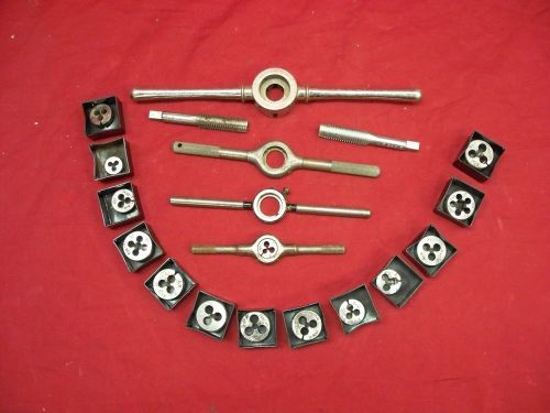 Lot of 14 various dies * 12 standard and 2 metric * w/ 4 handles &amp; 2 taps 1/2-13 for sale