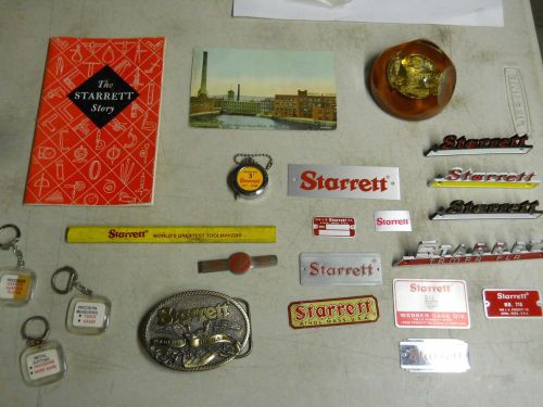 Starrett collectors package. paper weight, key chains. buckle. post card. decals for sale