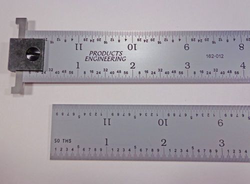 USA PEC 12&#034; Hook Rule 16R rigid satin machinist ruler 1/50, 1/100,1/32, 1/64