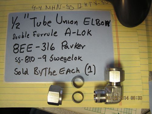 1/2 ” Tube Union Elbow 8EE8-316 Parker A-Lok / SS-810-9 Swagelok Double Ferrule Fit