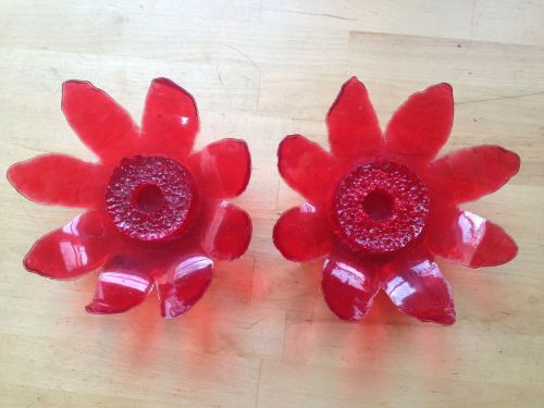 Retro Red Lucite Candle Holders Mid-Century Bohemian Psychedelic Flower Power F