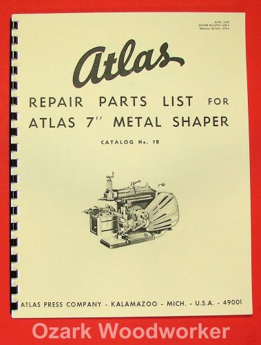 Atlas 7&#034; Metal Shaper Instructions and Parts Manual 0026