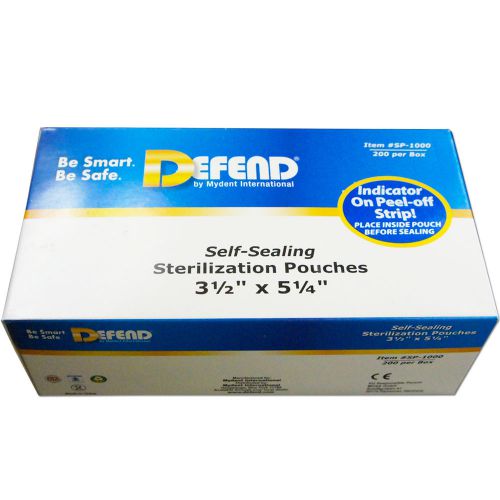 200 defend sterilization pouches 3.5 x 5.25&#034; tattoo autoclave sleeve 3 1/2 5 1/4 for sale