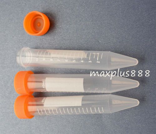 100pcs 10ml Clear Conical Bottom Micro Centrifuge Tubes Orange Caps on Rack