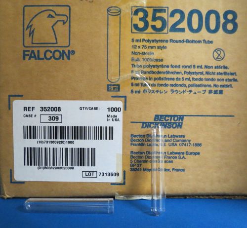 Bd falcon ps 5ml test tubes 12 x 75mm 1400 rcf (case/1000) #352008 for sale