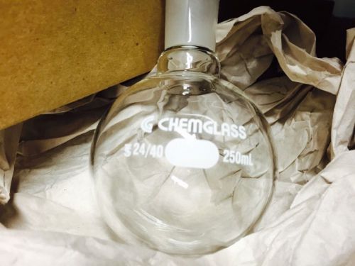 7 chemglass 250ml single neck round bottom flasks 24/40 outer joint for sale