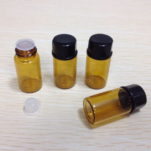New 2mL Amber Glass Essential Oil Bottle Orifice Reducer &amp; cap 12 pcs LT