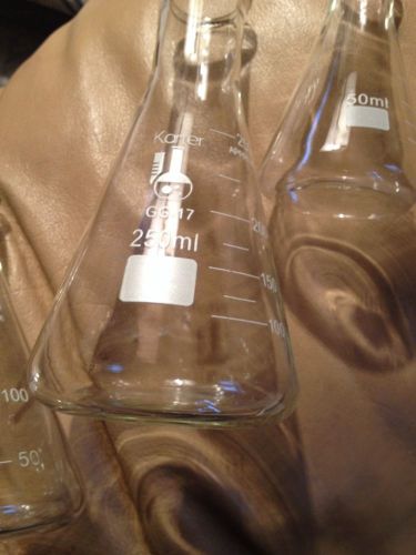 Glass erlenmeyer flask set, 3 sizes, 50, 150, 250 ml, karter scientific 214u2 for sale