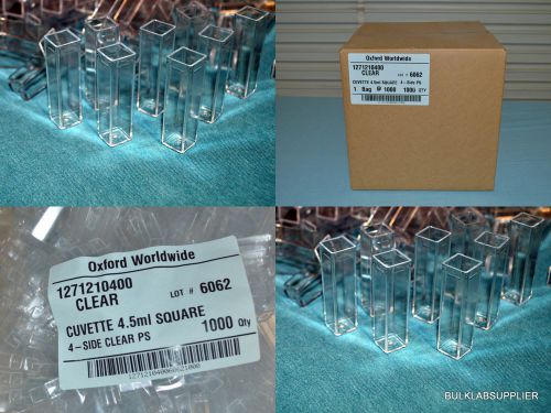 1000 Cuvettes 4.5ml Square 4Side Polystyrene Clear 10x10x45mm Oxford 1271210400
