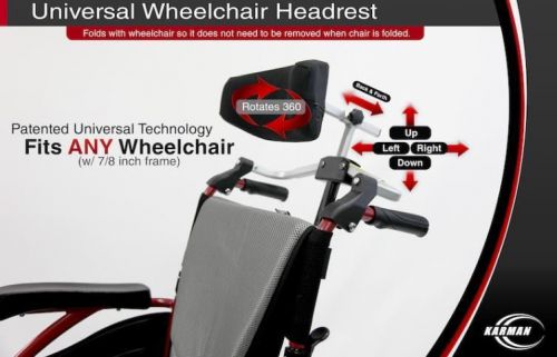 Karman Wheelchair Accessory Parts Power Wide Foldable Headrest Ht. Adjustable