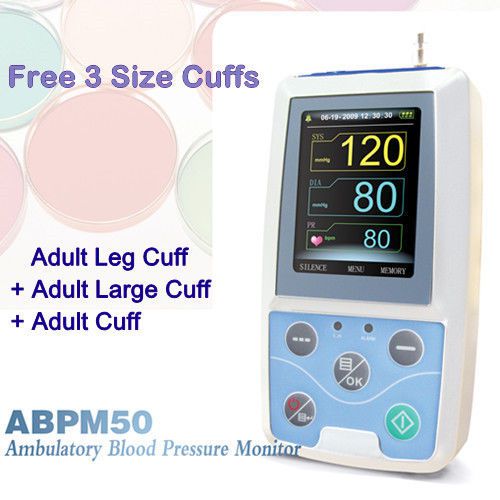CE Contec ABPM50 Ambulatory Automatic Blood Pressure Monitor+ 3 Size Adult Cuffs