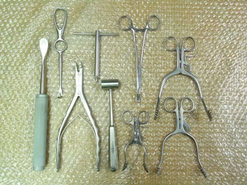Lot of 14 orthopedic instruments: rongeur, mallet, weitlaner retractor, elevator for sale