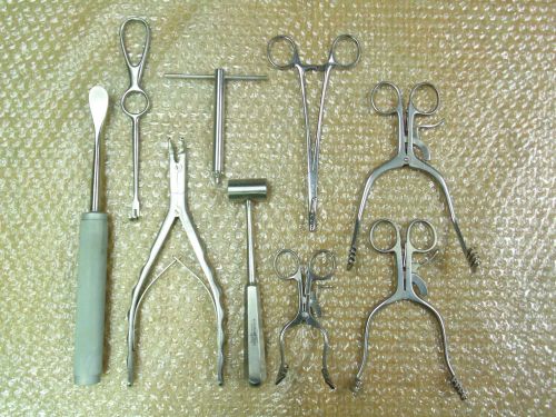 Lot of 14 Orthopedic Instruments: Rongeur, Mallet, Weitlaner Retractor, Elevator