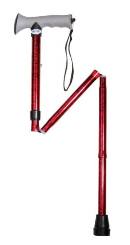 Drive Medical Adjustable Height Aluminum Folding Cane - Gel Hand, Red Crackle