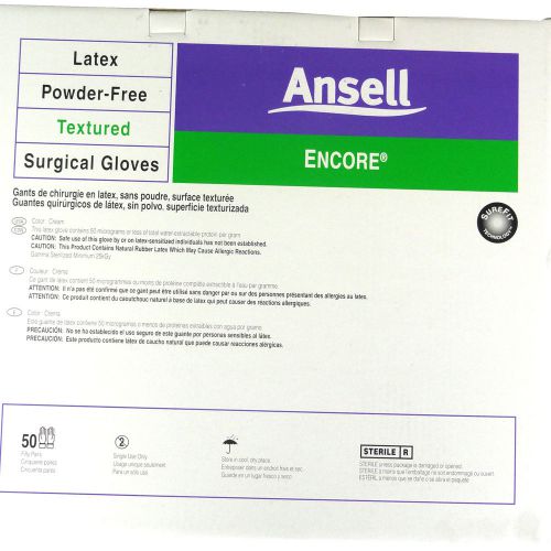 Ansell Gloves Latex Sterile sz 7.5 Encore Cream Beaded Cuff Powder-Free 50Bx