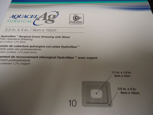 Box of 10 Convatec 412009 Aquacel Ag Hydrofiber Dressing w/ Silver 3.5  X 4&#034;